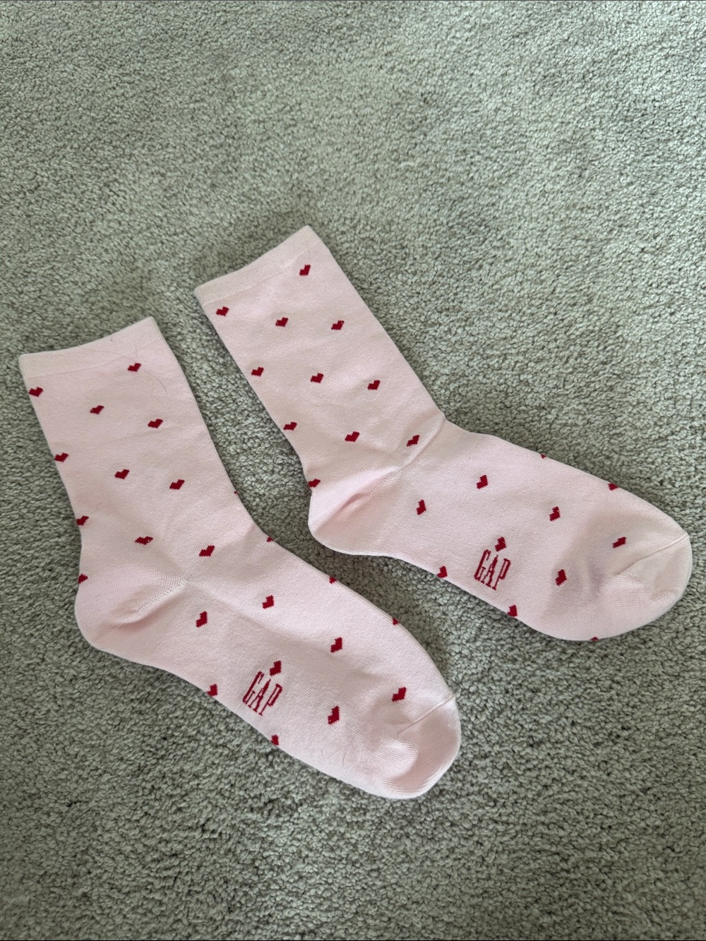 GAP Pink Crew Socks with Red Heart Motif